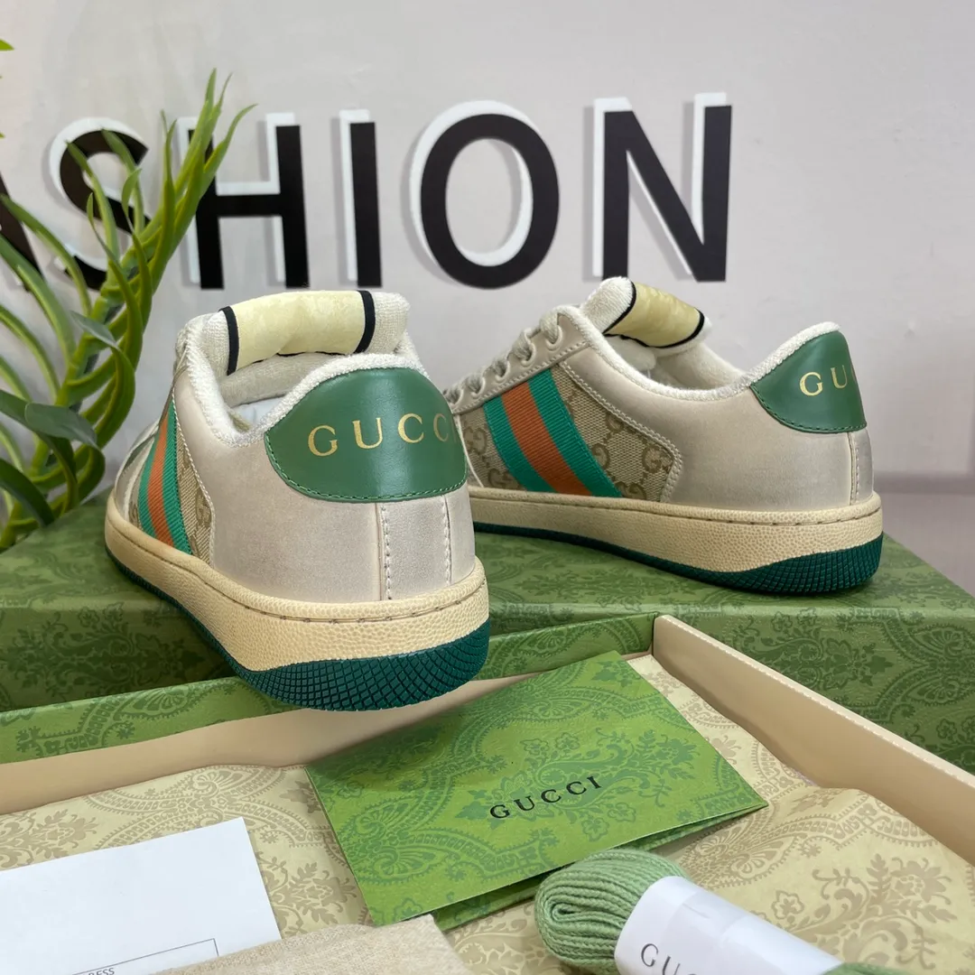 👟👟Ex-factory price 480🌈🌈 Women's shoes Women's clothing Gucc*——Newly upgraded G family couple's retro sneakers 👫 2022 early spring new style... GG series old dirty shoes catwalk style ⚠️⚠️ The original development and purchase level version, the details are perfectly restored, metal double G crystal cylindrical logo... Gucci original pattern webbing... Upper: polished cowhide/embroidered double G cloth Inner lining: original delicate and soft terry cloth, Foot pad: privately modeled original TPU outsole Packaging: matching packaging Shoe size: 35-40